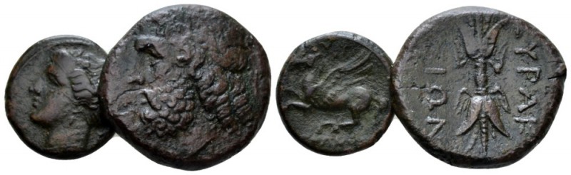 Sicily, Syracuse Lot of 2 Bronzes circa 275-216, Æ 22mm., 10.8g. Head of Zeus El...