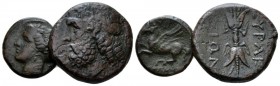Sicily, Syracuse Lot of 2 Bronzes circa 275-216, Æ 22mm., 10.8g. Head of Zeus Eleutherios l. Rev. Thunderbolt. SNG Copenhagen 782. Calciati 148 and Br...