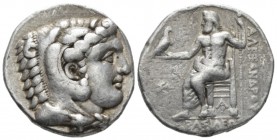 Kingdom of Macedon, Alexander III, 336 – 323 Aradus Tetradrachm circa 328-320, AR 26mm., 16.89g. Head of Heracles r., wearing lion-skin headdress. Rev...
