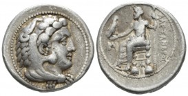 Kingdom of Macedon, Alexander III, 336 – 323 Myriandrus Tetradrachm circa 325-323, AR 27mm., 16.87g. Head of Heracles r., wearing lion-skin headdress....