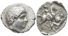 Kingdom of Paeonia, Patraos, 335-315. Astibos or Damastion mint. Tetradrachm circa 335-315, AR 27mm., 12.50g. Laureate head of Apollo r. Rev. Warrior ...