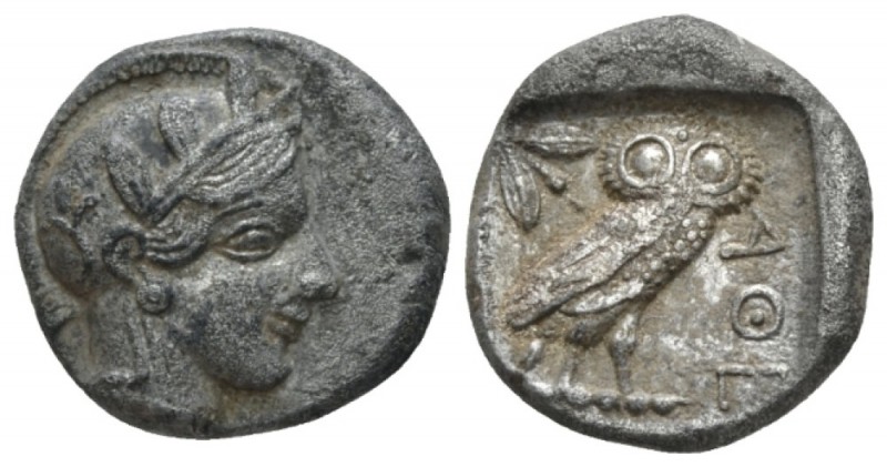 Attica, Athens Drachm circa 454-404, AR 16mm., 3.91g. Helmeted head of Athena r....