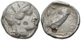 Attica, Athens Tetradrachm circa 403-365, AR 24mm., 16.35g. Head of Athena r., wearing Attic helmet decorated with olive leaves and palmette. Rev. Owl...