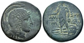 Pontus, Amisus Bronze circa 105-85, Æ 28mm., 18.07g. Helmeted head of Athena r. Rev. Perseus standing facing, holding harpa and head of Medusa; at fee...