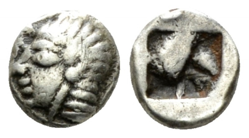 Ionia, Colophon Tetartemorion circa 500, AR 8mm., 0.44g. Head l. Rev. Incuse pun...