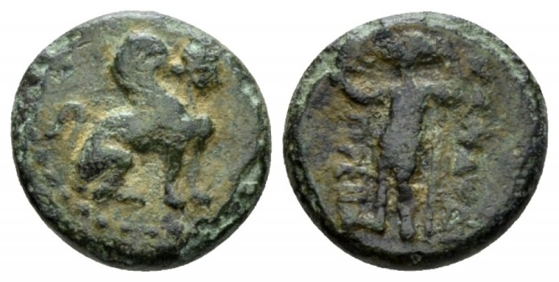 Pamphilia, Perge Bronze circa 220-190, Æ 12mm., 1.72g. Sphinx seated r. Rev. Art...