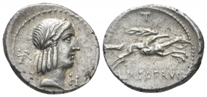 L. Calpurnius Piso Frugi. Denarius circa 90, AR 18.4mm., 3.90g. Laureate head of...