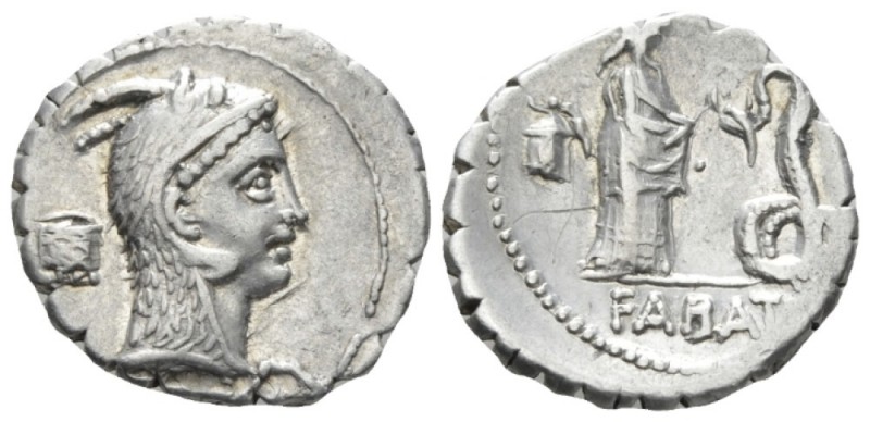 L. Roscius Fabatus. Denarius serratus circa 64, AR 18.4mm., 3.88g. Head of Juno ...