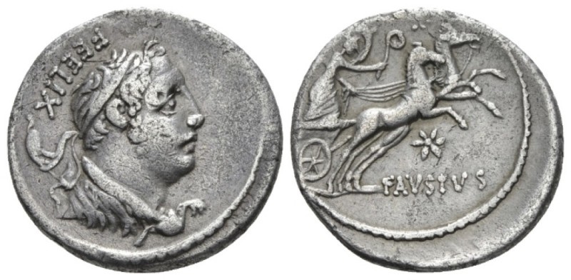 Faustus Cornelius Sulla. Denarius 56, AR 19.5mm., 3.79g. FEELIX Diademed male bu...