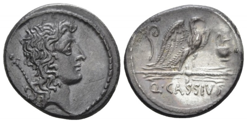 Q. Cassius Longinus. Denarius circa 55, AR 18.1mm., 3.93g. Head of Genius Populi...