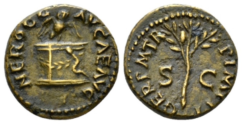 Nero, 54-68 Quadrans circa 64, Æ 15mm., 1.82g. Owl standing on garland altar. Re...