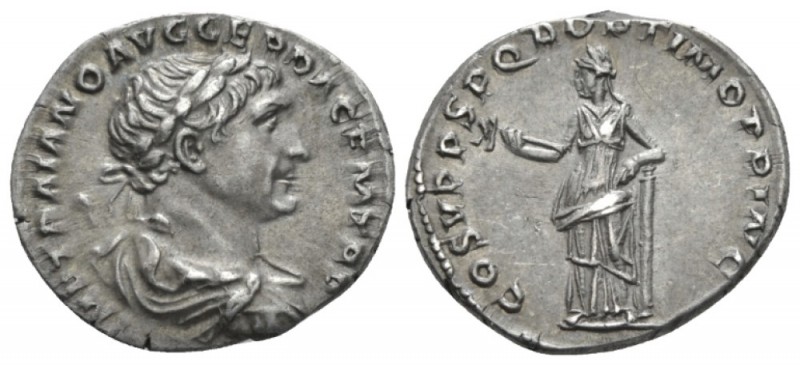 Trajan, 98-117 Denarius circa 103-111, AR 18mm., 3.26g. Laureate, draped and cui...