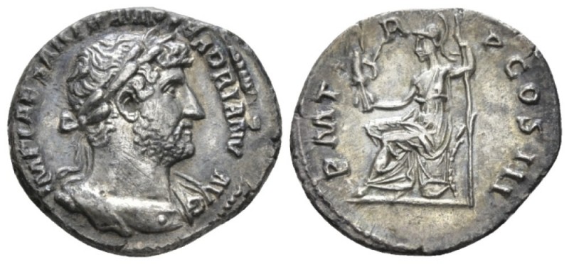 Hadrian, 117-138 Denarius circa 119-122, AR 20mm., 3.00g. Laureate, draped and c...