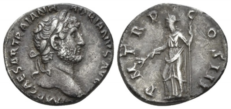 Hadrian, 117-138 Denarius circa 119-122, AR 17mm., 3.48g. Laureate head. Rev. Pa...