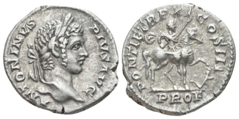 Caracalla, 198-217 Denarius circa 208, AR 18mm., 3.27g. Laureate head r. Rev. Th...