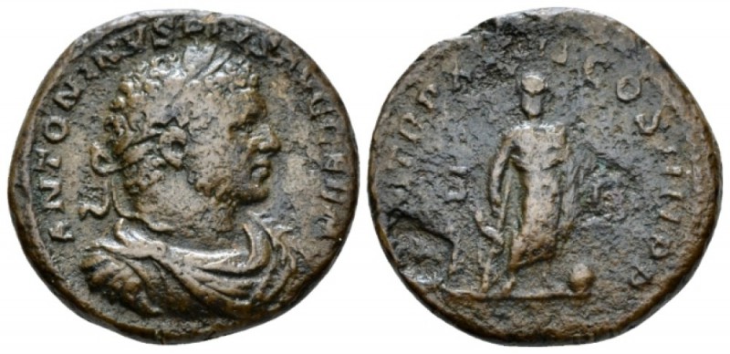 Caracalla, 198-217 As circa 215, Æ 25mm., 10.47g. Laureate, draped and cuirassed...