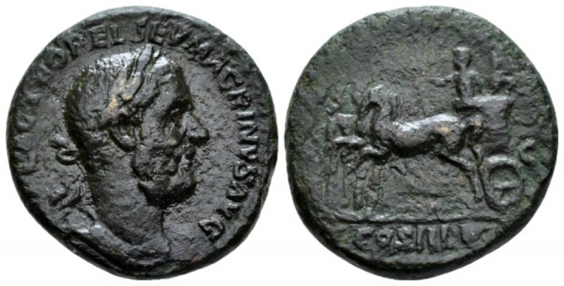 Macrinus, 217-218 As circa 217, Æ 25mm., 11.86g. Laureate and cuirassed bust r. ...