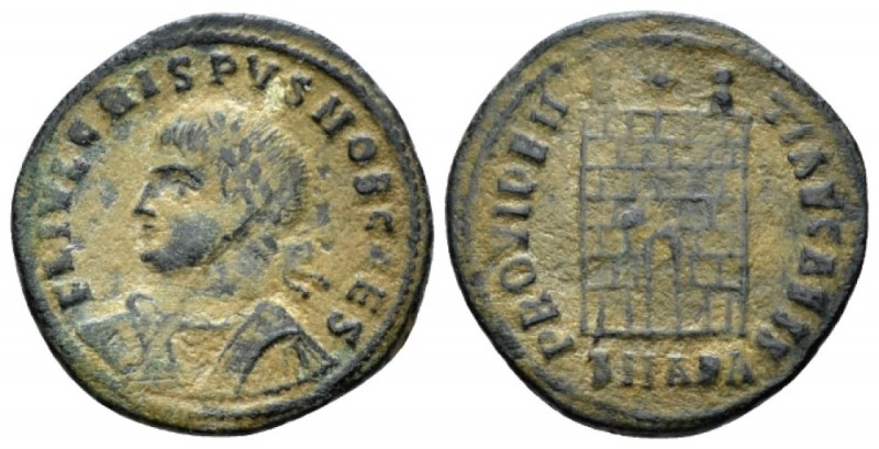 Crispus caesar, 317-326 Follis Antiochia circa 325-326, Æ 19mm., 2.64g. Laureate...