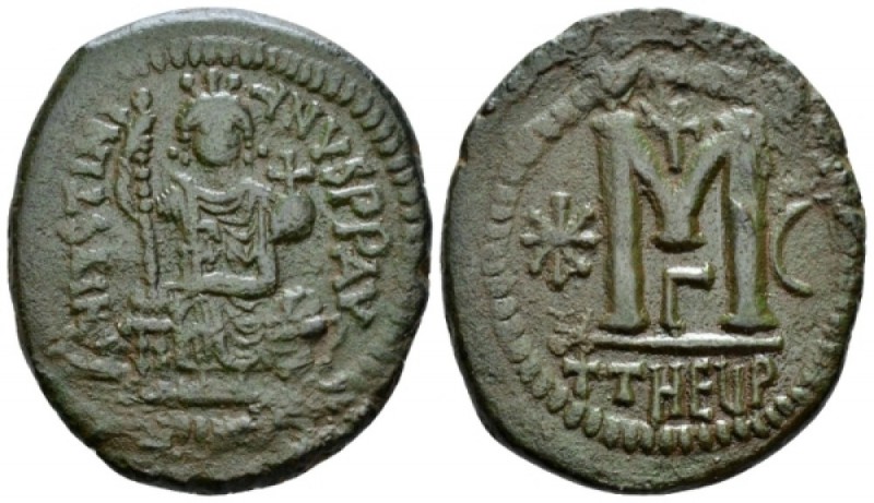 Justinian I, 527-565. Follis Antiochia circa 531-532, Æ 34mm., 16.41g. Justinian...