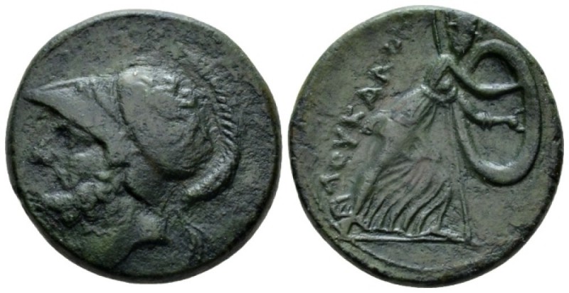 Lucania, The Lucani Double unit circa 309-207, Æ 26mm., 14.96g. Helmeted head of...