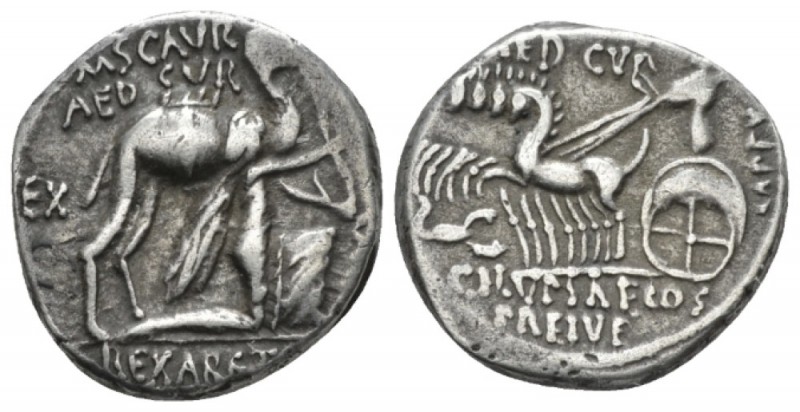 M. Aemilius Scaurus, P. Plautius Hypsaeus. Denarius circa 58, AR 18mm., 3.98g. M...