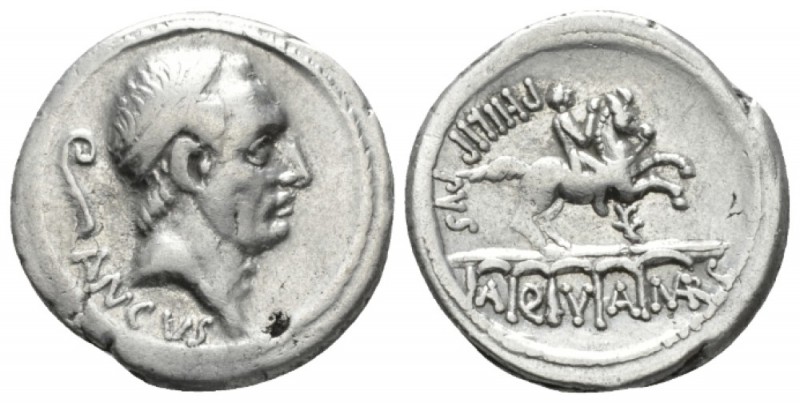 L. Marcius Philippus. Denarius circa 56, AR 19mm., 3.79g. Diademed head of Ancus...