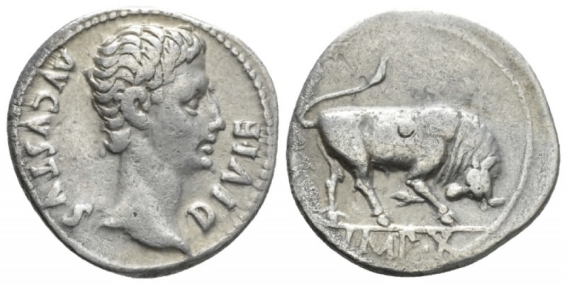 Octavian as Augustus, 27 BC – 14 AD Denarius Lugdunum circa 15-13, AR 18mm., 3.7...