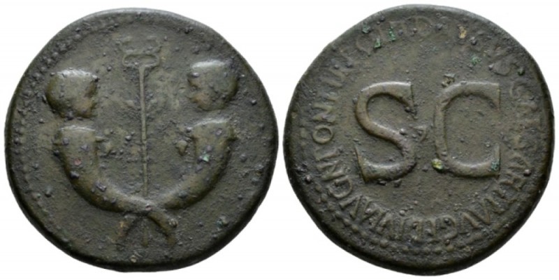 In the name of Drusus, son of Tiberius Sestertius circa 22-23, Æ 34mm., 28.69g. ...