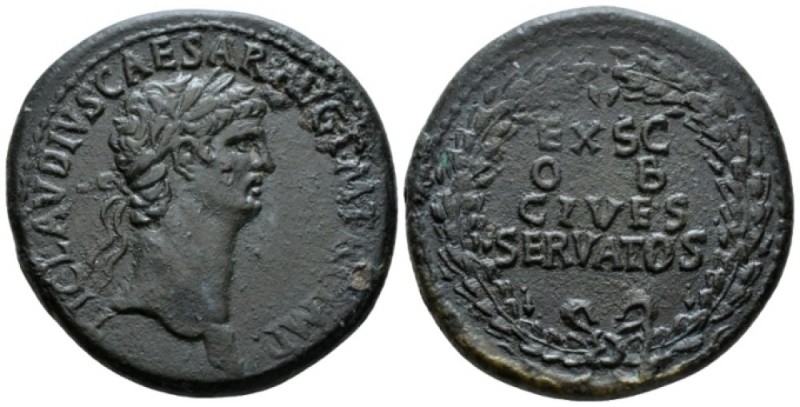 Claudius, 41-54 Sestertius circa 50-54, Æ 35mm., 26.97g. Laureate head r. Rev. L...