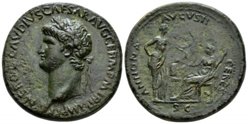 Nero, 54-68 Sestertius circa 64, Æ 34mm., 26.56g. Laureate head r., with aegis. ...