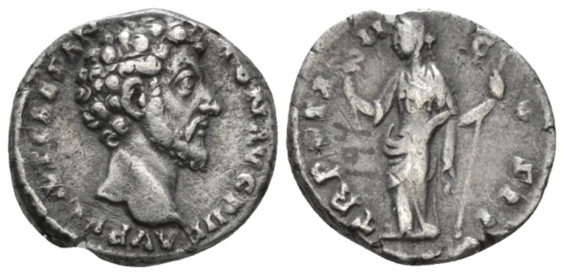 Marcus Aurelius caesar, 139-161. Denarius circa 157-158, AR 16.6mm., 2.94g. Bare...