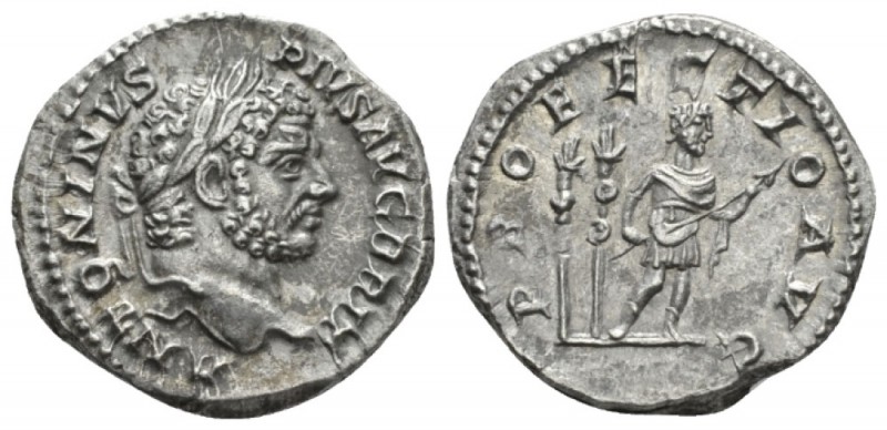 Caracalla, 198-217 Denarius circa 210-213, AR 19mm., 3.16g. Laureate head r. Rev...