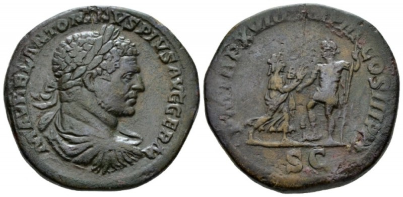 Caracalla, 198-217 Sestertius circa 215, Æ 31mm., 24.73g. Laureate, draped and c...