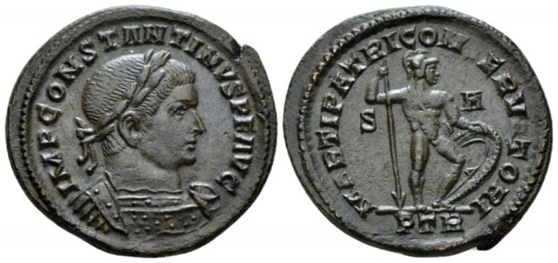 Constantine I, 307-337 Follis Treveri circa 307-late 308, Æ 27mm., 7.28g. Laurea...