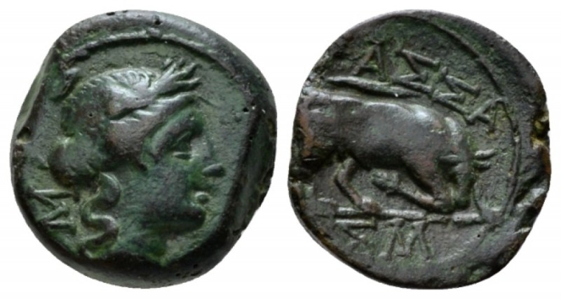 Gallia, Massalia Bronze circa 121-49, Æ 15mm., 2.61g. Laureate head of Apollo r....