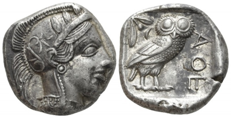 Attica, Athens Tetradrachm after 449 BC, AR 24.6mm., 17.23g. Head of Athena r., ...