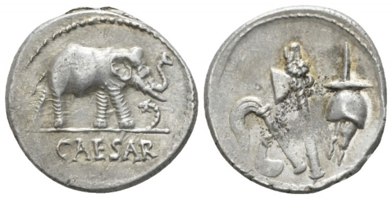 C. Iulius Caesar. Denarius mint moving with Caesar 49-48, AR 18.7mm., 3.89g. Pon...