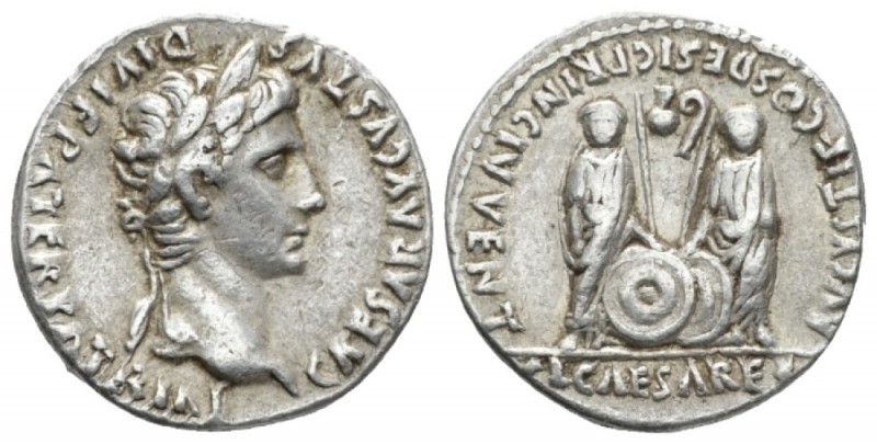 Octavian as Augustus, 27 BC – 14 AD Denarius Lugdunum circa 2 BC-4 AD, AR 18mm.,...