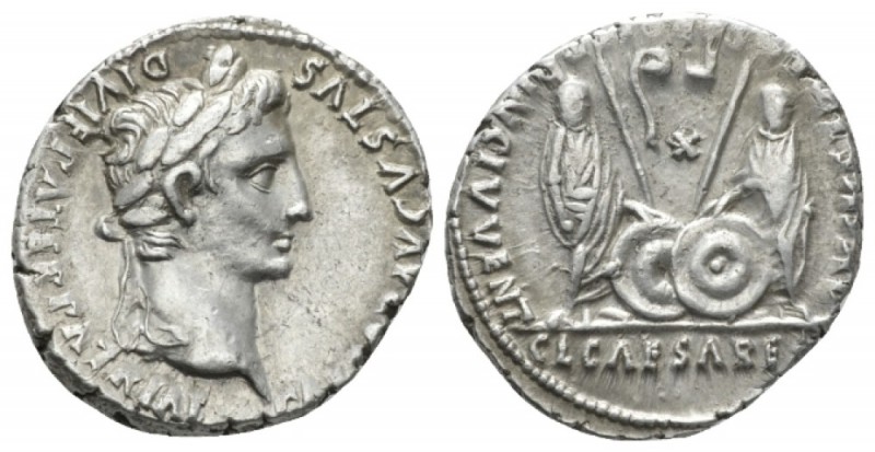 Octavian as Augustus, 27 BC – 14 AD Denarius Lugdunum circa 2 BC- 4 AD, AR 18.4m...