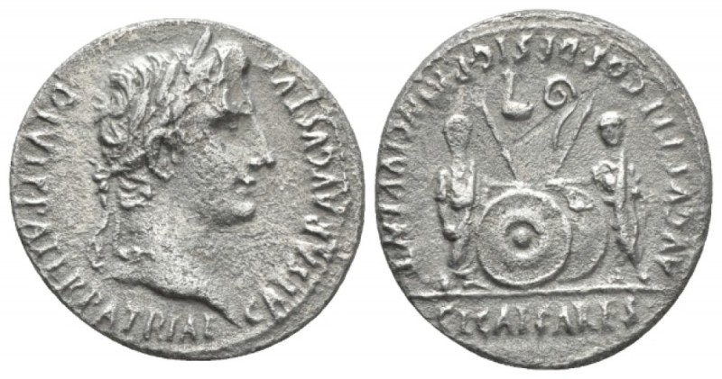 Octavian as Augustus, 27 BC – 14 AD Denarius Lugdunum circa 2 BC-4 AD, AR 19mm.,...