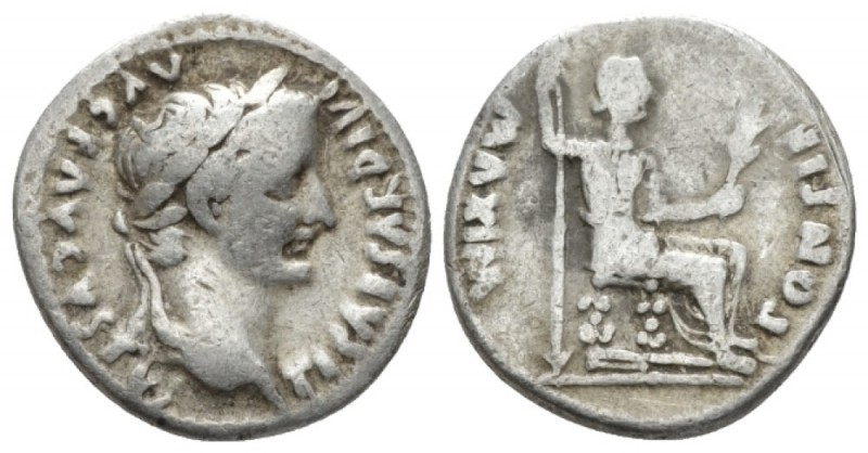 Tiberius, 14-37 Denarius Lugdunum circa 14-37, AR 18mm., 3.56g. Laureate head r....