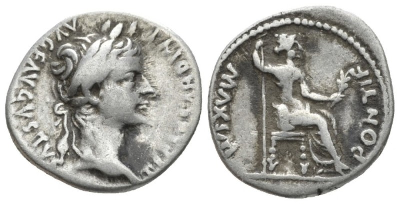 Tiberius, 14-37 Denarius Lugdunum circa 14-37, AR 18mm., 3.74g. Laureate head r....