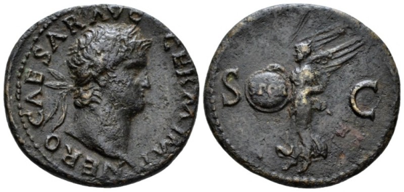 Nero, 54-68 As circa 65, Æ 28mm., 9.65g. Laureate head r. Rev. Victory flying l....