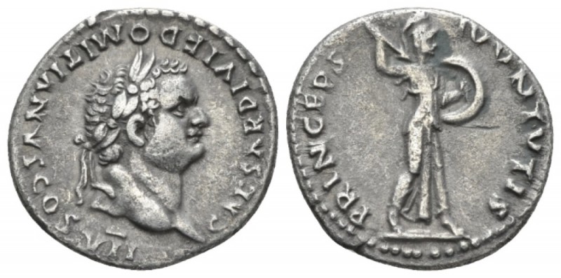 Domitian Caesar, 69-81 Denarius circa 80-81, AR 17.8mm., 3.20g. CAESAR DIVI F DO...