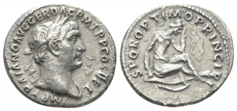 Trajan, 98-117 Denarius circa 103-111, AR 19mm., 3.28g. Laureate bust r., draper...