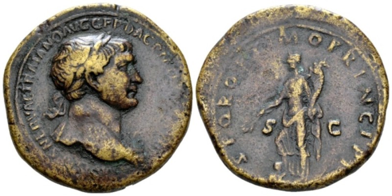 Trajan, 98-117 Sestertius circa 104-107, Æ 34.6mm., 26.63g. Laureate bust r., we...