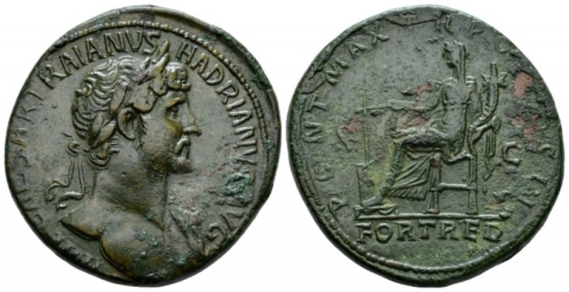 Hadrian, 117-138 Sestertius circa 118, Æ 32.7mm., 23.25g. Laureate bust r., with...