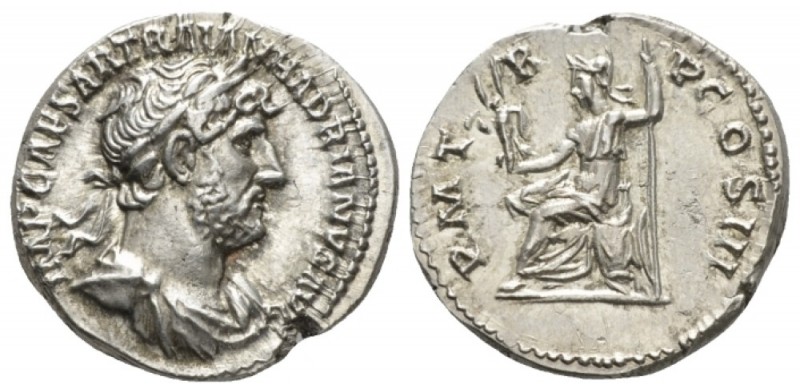 Hadrian, 117-138 Denarius circa 119-122, AR 19mm., 3.48g. Laureate and draped bu...