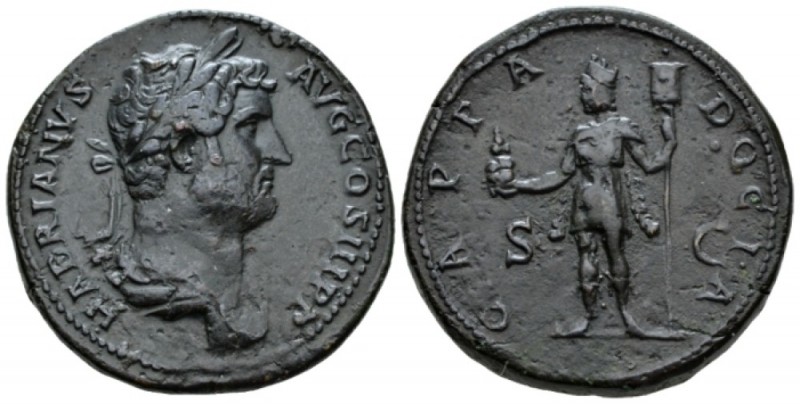 Hadrian, 117-138 Sestertius circa 130-138, Æ 33.5mm., 26.97g. Laureate and drape...