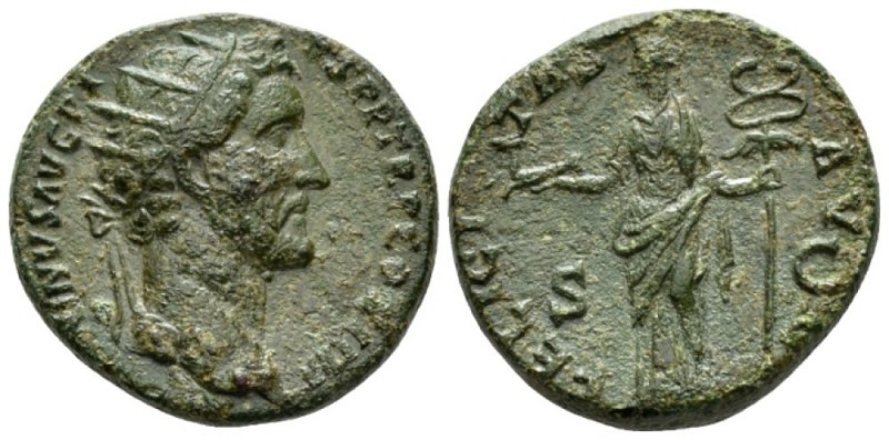 Antoninus Pius, 138-161 Dupondius circa 145-161, Æ 24mm., 11.76g. Radiate head r...